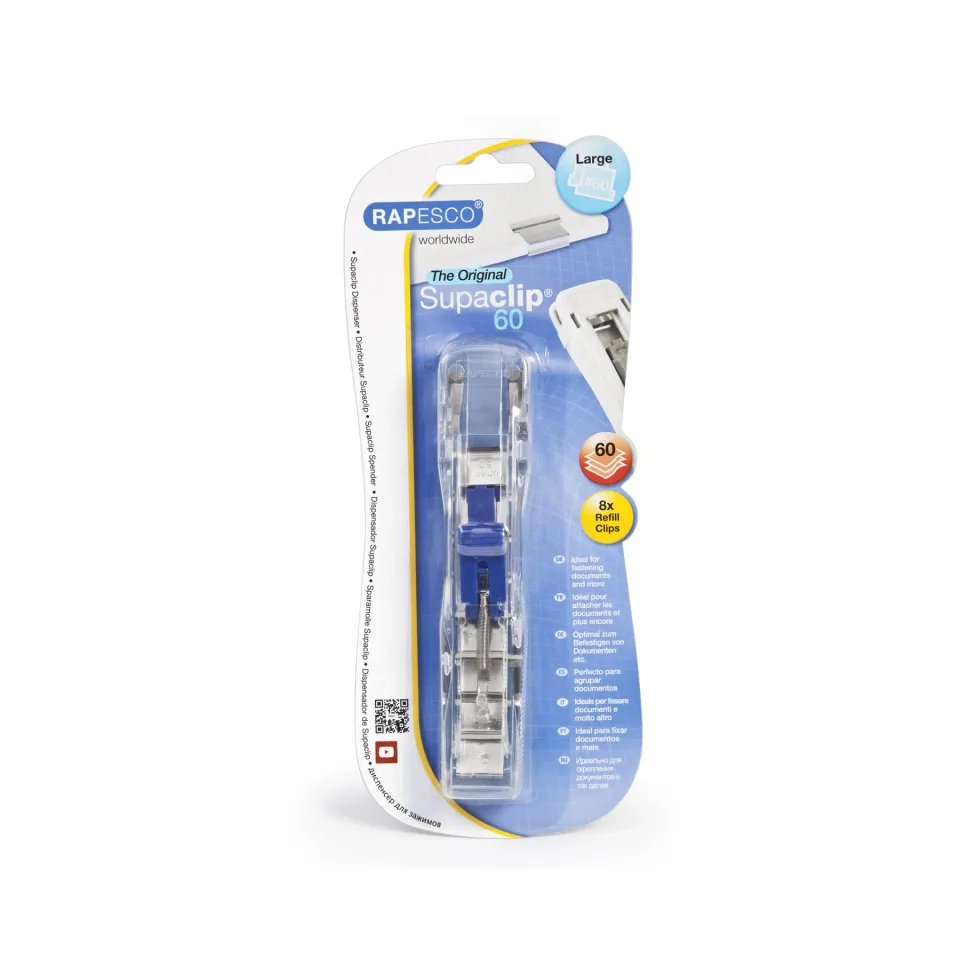 Dispenser Rapesco Supaclip 60, cu 8 clipsuri metalice pentru 60 de coli