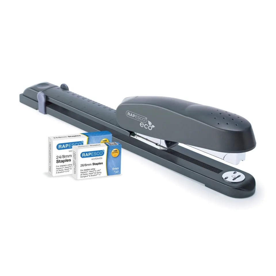 Capsator Rapesco Eco, braț lung, 24/6 sau 24/8, pentru 50 de coli, negru