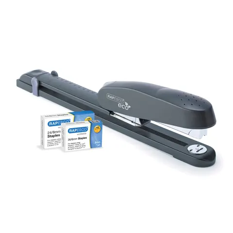 Capsator Rapesco Eco, braț lung, 24/6 sau 24/8, pentru 50 de coli, negru