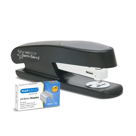 Capsator Rapesco Germ-Savvy Eco Sting Ray, 24/6, pentru 20 coli, negru