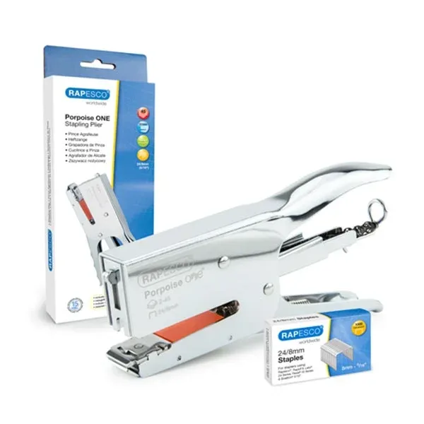 Capsator Rapesco Porpoise One, tip clesti, incl. 1000 capse 24/8 mm