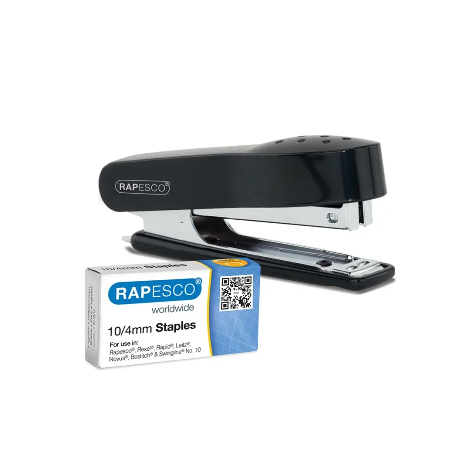 Capsator Rapesco, mini, 10/4, pentru 12 foi, negru, cu 1000 capse incluse