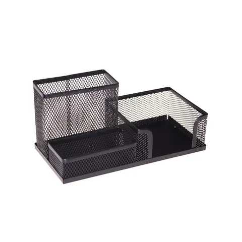 Organizator birou Office 1, cu 3 compartimente, plasă metalică, negru