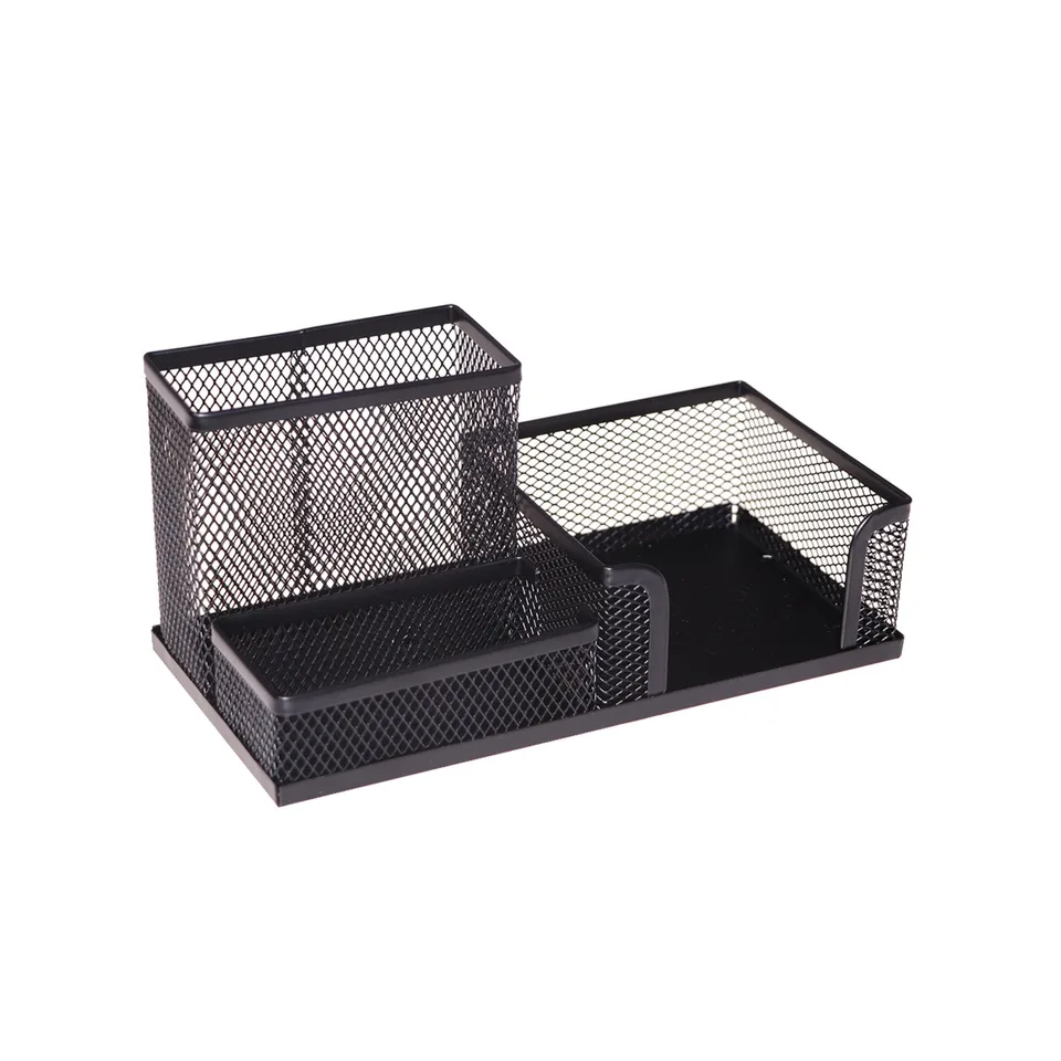 Organizator birou Office 1, cu 3 compartimente, plasă metalică, negru