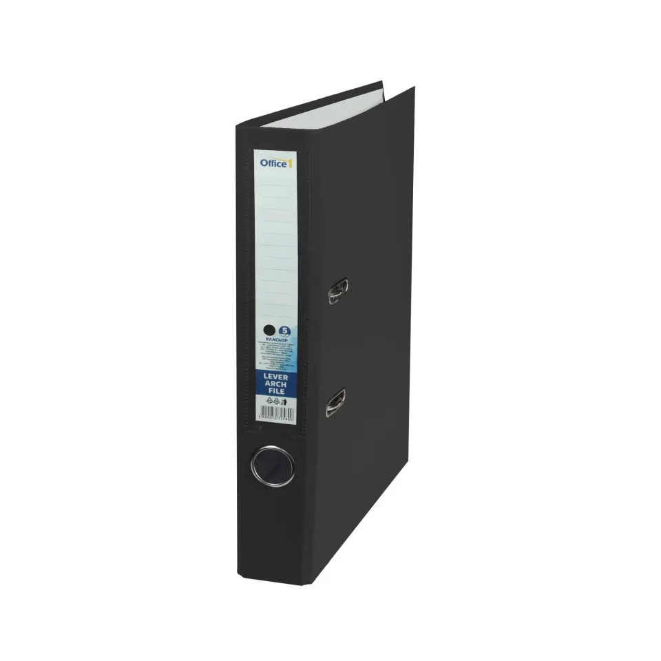 Biblioraft Office 1, 5 cm, PVC, fără margine metalică, negru