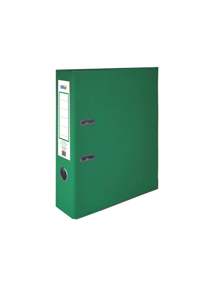 Office 1 Clasor, 8 cm, PP, cu margine metalică, ambalat plat, verde, 50 buc