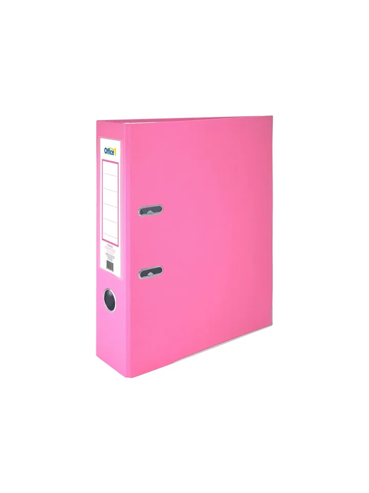 Office 1 Clasător, 8 cm, PP, cu margine metalică, neasamblat, roz, 50 bucăți
