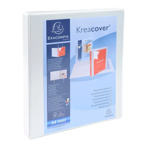 Dosar Exacompta Kreacover, A4, 2 inele, 3 buzunare, 38 mm, alb