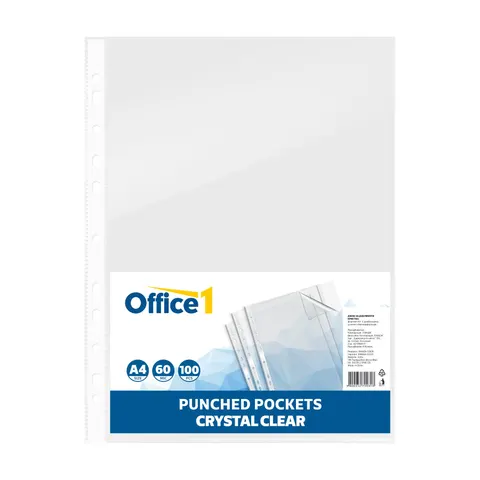 Office 1 Folie protectoare pentru documente, A4, 60 µm, cristal, 100 bucăți