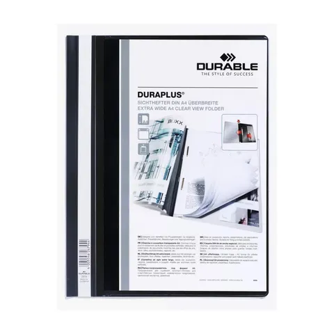 Dosar Durable Duraplus, A4+, PP, cu buzunar pe copertă, negru