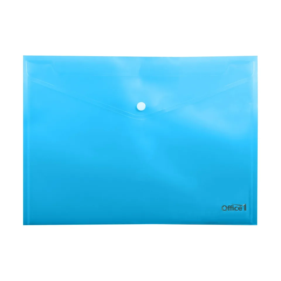 Dosar Office 1, A4, cu buton, transparent, albastru