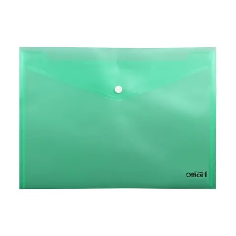 Office 1 Mapă plic, A4, cu capsă, transparentă, verde