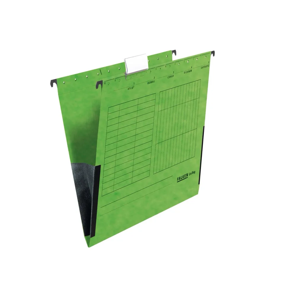Dosar cu suspendare Falken, în formă de V, cu opritor, verde, 5 buc.