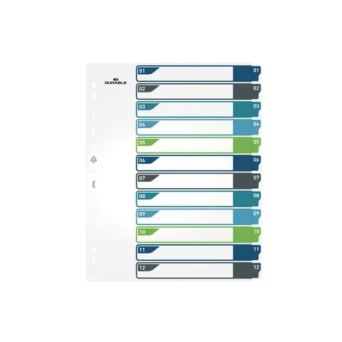 Durable Tab-uri index imprimabile, PP, 12 culori