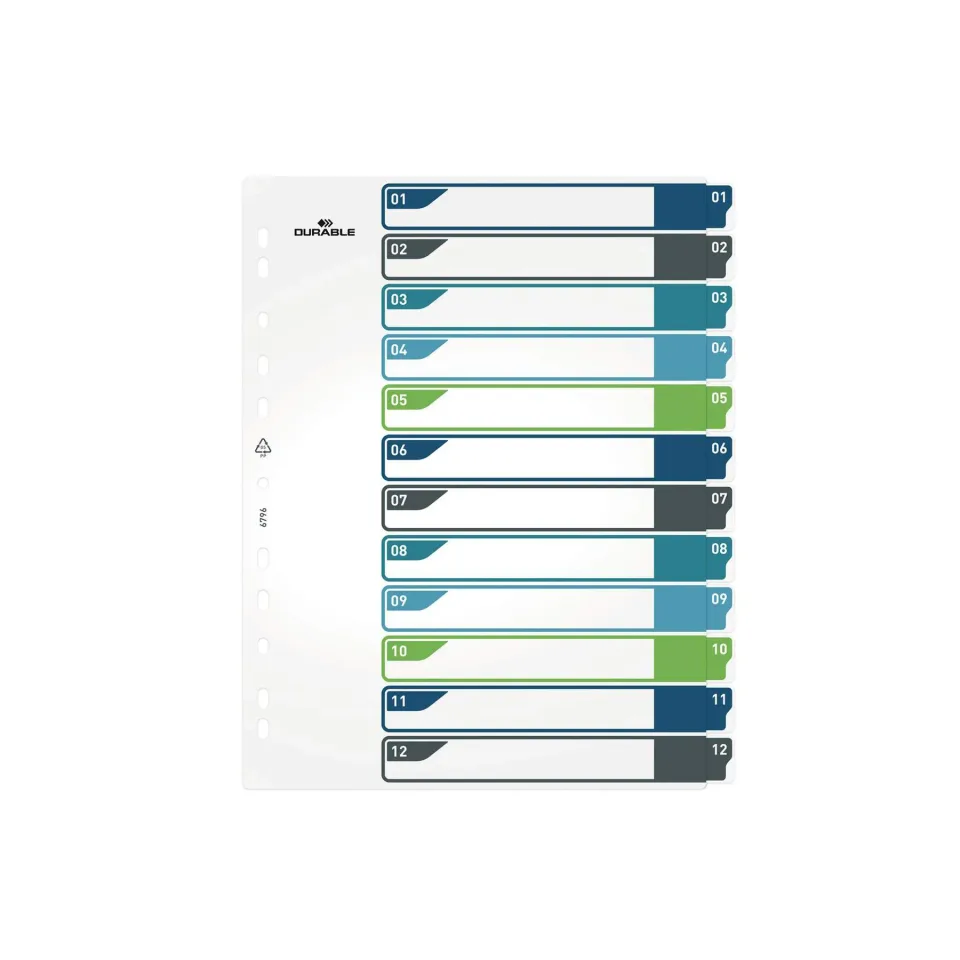 Durable Tab-uri index imprimabile, PP, 12 culori