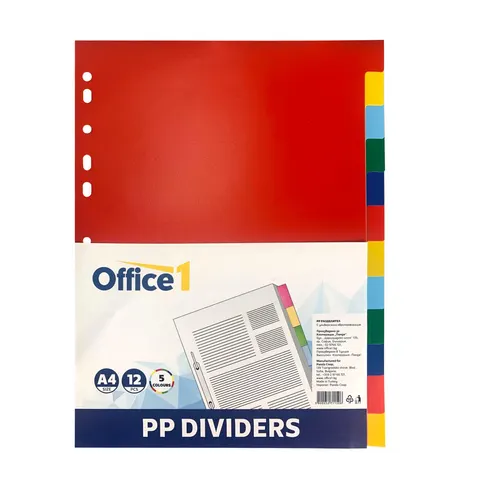 Office 1 Separator, PP, A4, multicolor, 12 file