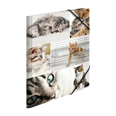 Dosar Herma Animals, carton, cu elastic, A4, pisici