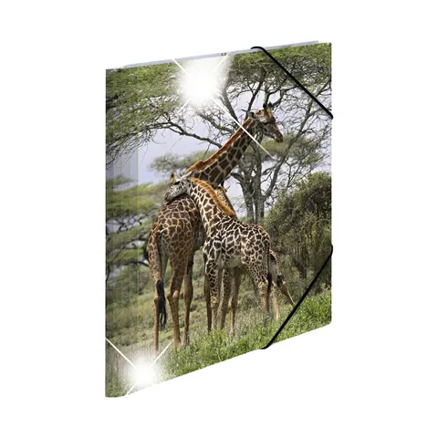 Dosar Herma Animals, carton, cu elastic, A4, PP, cu animale africane