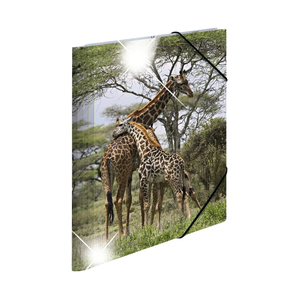 Dosar Herma Animals, carton, cu elastic, A4, PP, cu animale africane