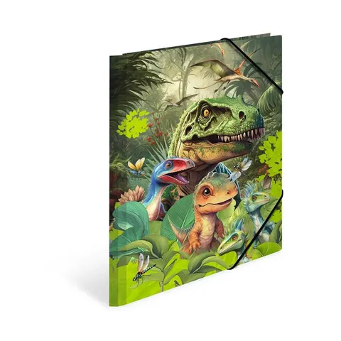 Dosar Herma Dino World, carton, cu elastic, A4, cu design de dinozauri