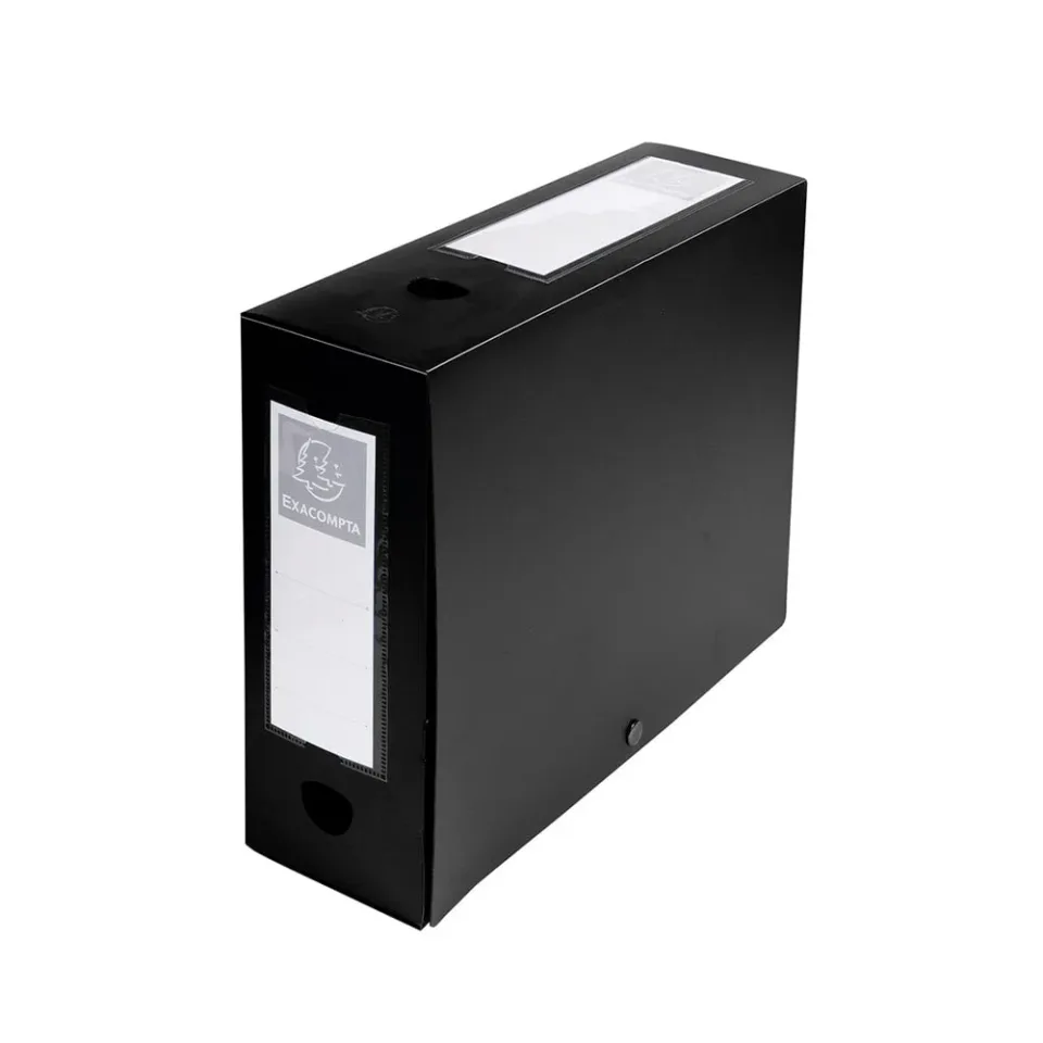 Exacompta Cutie de depozitare cu buton, A4, PP, 10 cm, orizontală și verticală, negru
