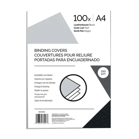 Coperti de legare Fellowes, carton, A4, 250 g/m², negru, 100 buc