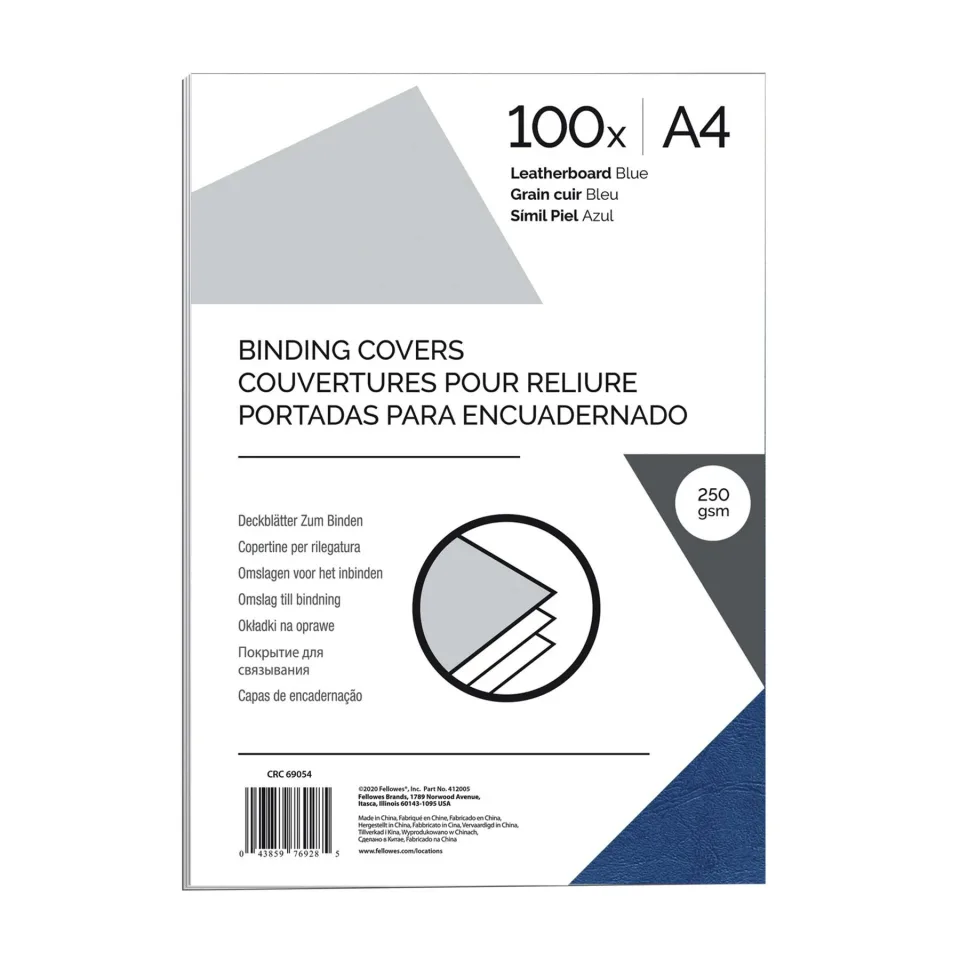 Coperti de legare Fellowes, carton, A4 250 g/m2, albastru, 100 bucăți