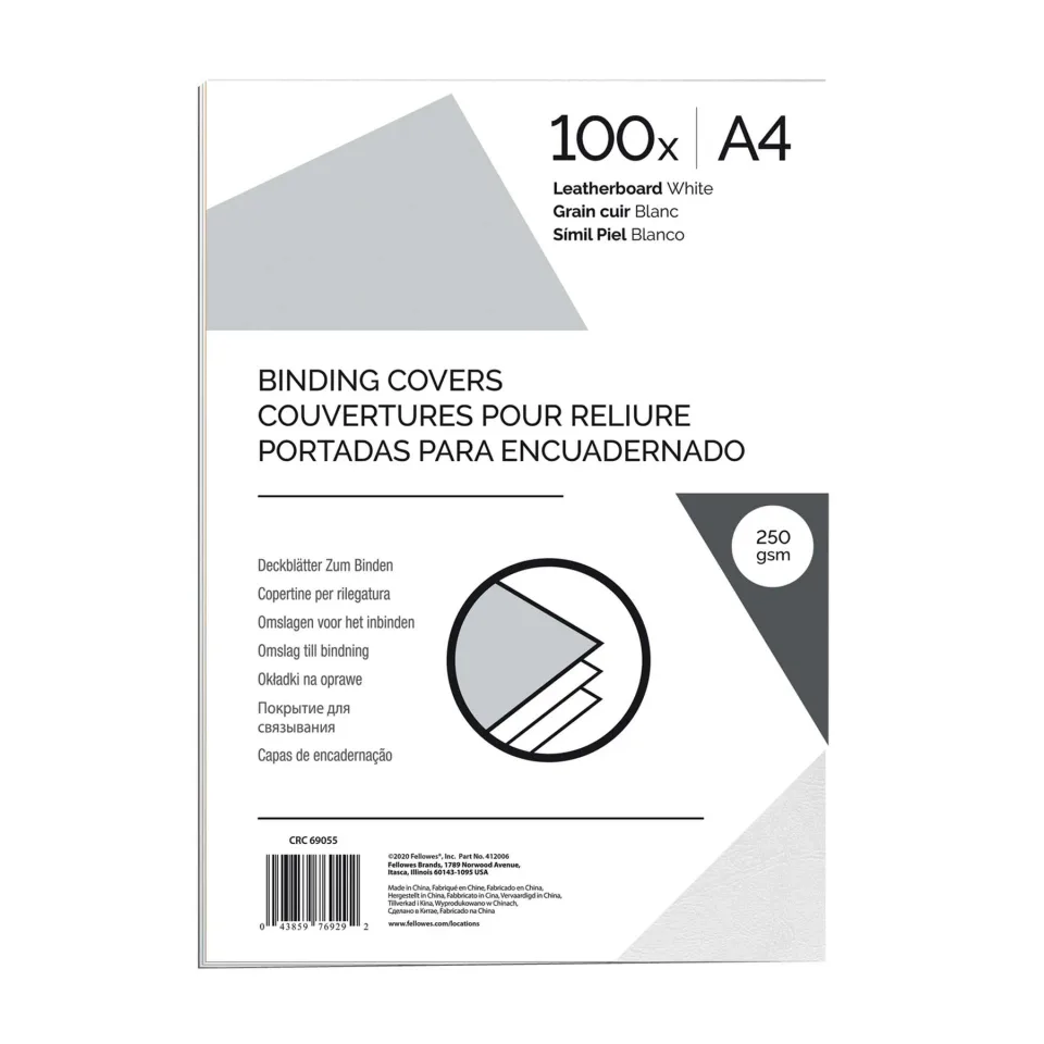 Coperti pentru legat Fellowes, carton, A4, 250 g/m2, alb, 100 bucăți