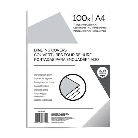 Coperti pentru îndosariere Fellowes, PVC, A4, 150 microni, transparent, 100 bucăți