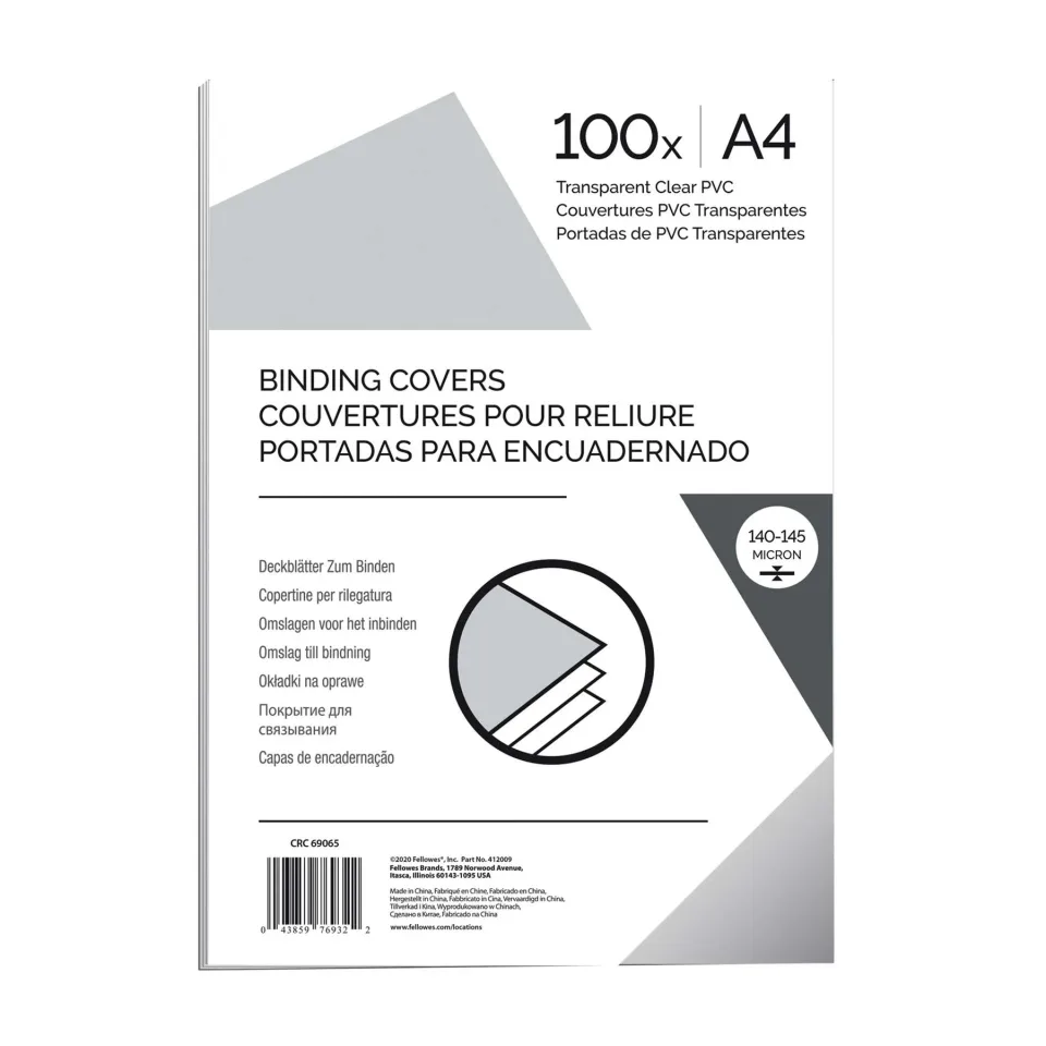 Coperti pentru îndosariere Fellowes, PVC, A4, 150 microni, transparent, 100 bucăți