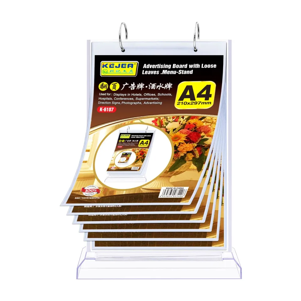 Suport meniu KEJEA, cu inele, vertical, A4, transparent