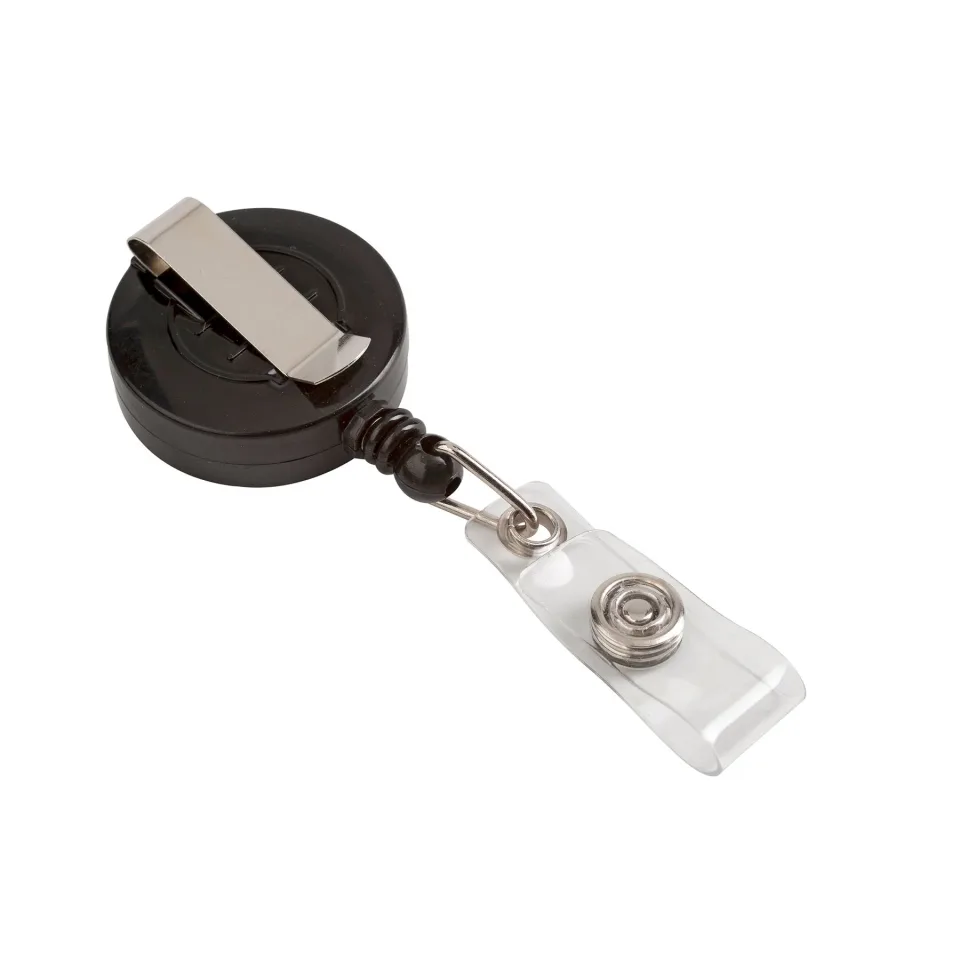 Office 1 Bobină pentru ecuson, retractabilă, cu clemă, rotundă, neagră, set de 5