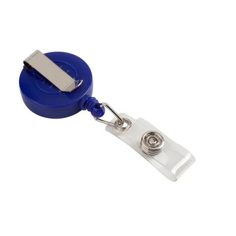 Office 1 Retractor, suport retractabil pentru ecuson, cu clips, rotund, albastru, 5 bucăți pe pachet