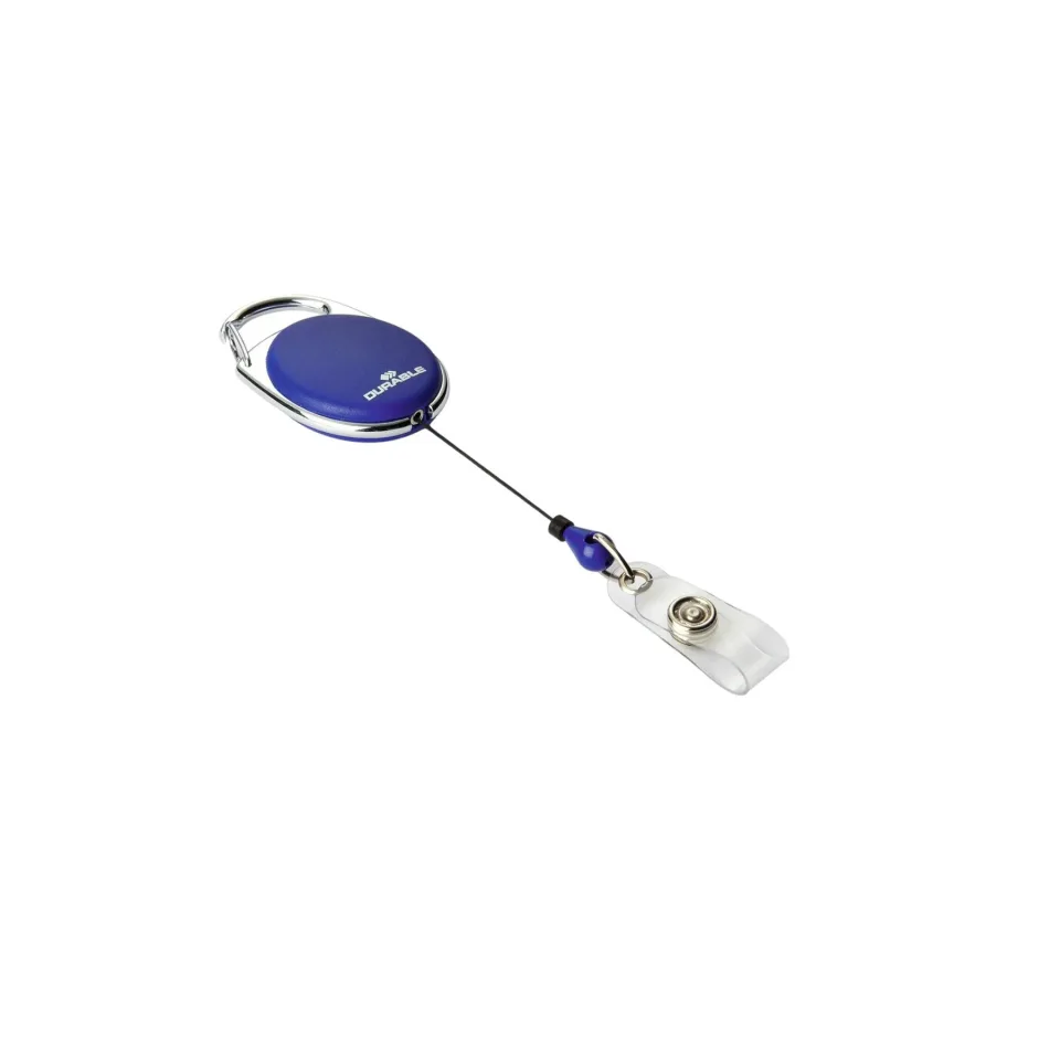 Durable Retractor Style, suport retractabil pentru ecuson, cu clips, albastru închis, 10 buc