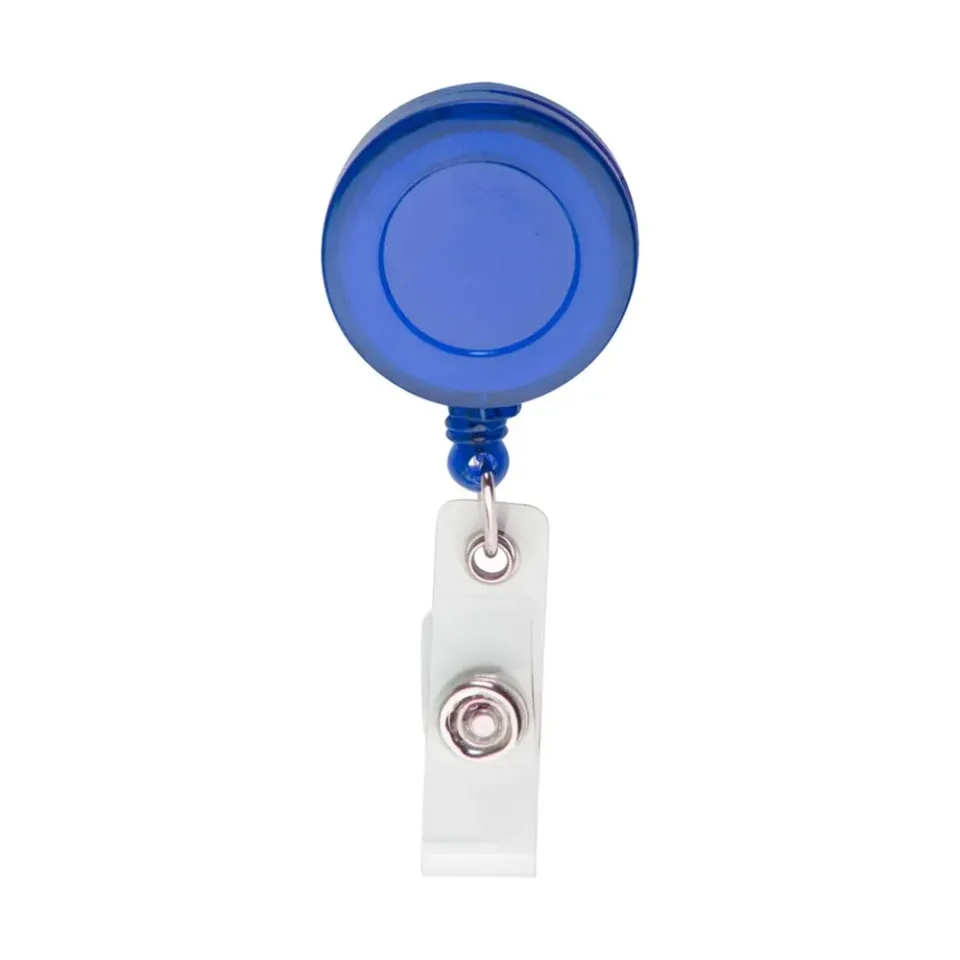 Cool Retractor Slope, suport retractabil pentru ecuson, cu clip, rotund, transparent-albastru