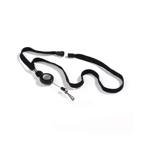 Durable Lanyard, textil, cu bobină retractabilă, negru, 10 bucăți