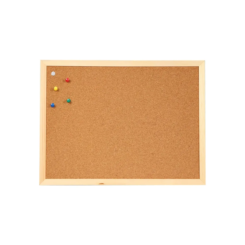 Placă de plută Office 1, cu ramă din lemn, 60 x 90 cm, cu 5 pioneze