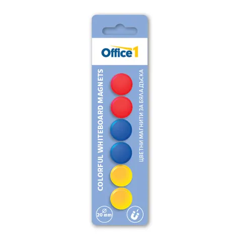 Magneti Office 1 pentru tablă albă, colorați, 20 mm, 6 buc.