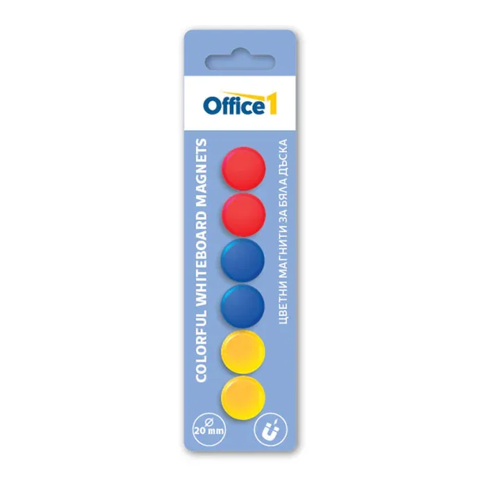 Magneti Office 1 pentru tablă albă, colorați, 20 mm, 6 buc.