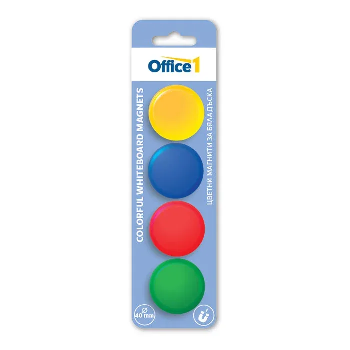 Magneti Office 1 pentru tablă albă, colorați, 40 mm, 4 buc.