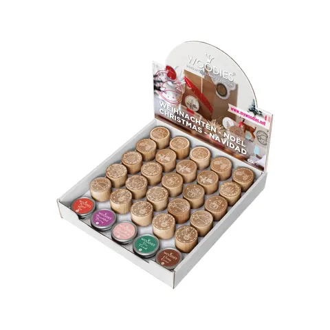 Colop Display Woodies Christmas stamps, 25 buc, incl. 5 pad-uri, asortate
