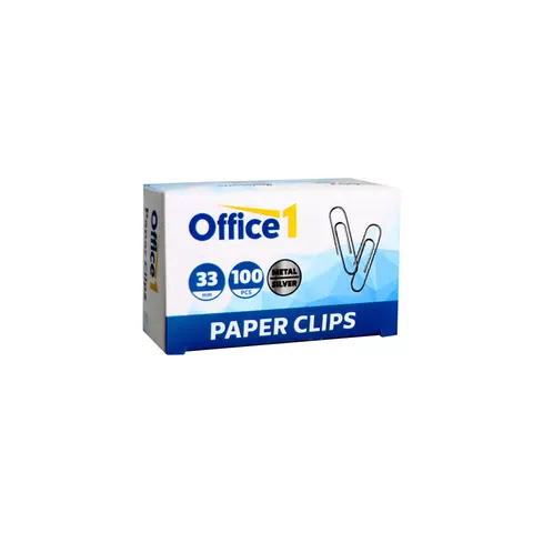 Office 1 Cleme pentru hârtie, 33 mm, 100 bucăți