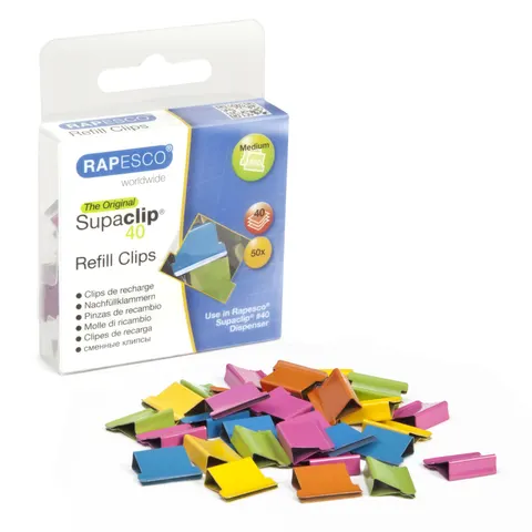 Rapesco Clips Supaclip, metal, pentru 40 de coli, colorate, 50 bucăți