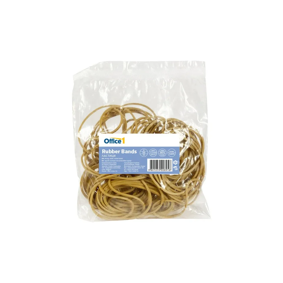 Office 1 Elastice de birou, 90% cauciuc, 50 g, maro