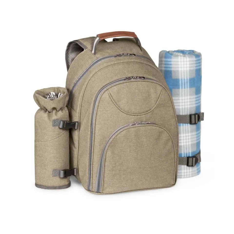 Rucsac de picnic Hi!dea, cu accesorii incluse, maro deschis