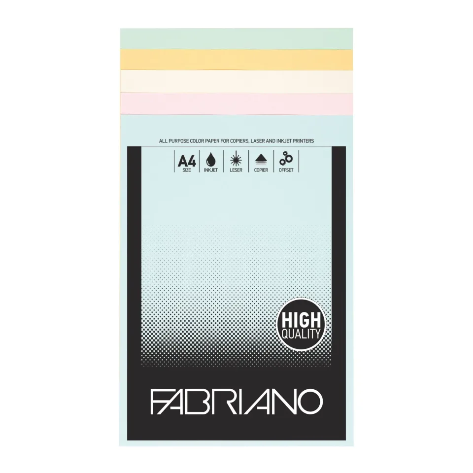 Hârtie de copiator Fabriano Copy Tinta, A4, 80 g/m2, culori pastel, 5 culori, 50 foi