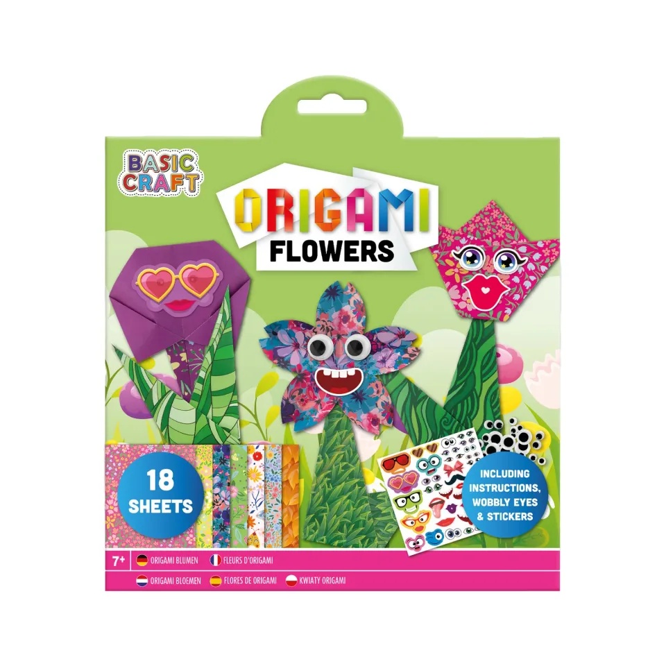 Hârtie origami Moxy – Flori, cu autocolante, 18 foi