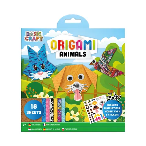Hârtie Moxy Origami – Animale, cu autocolante, 18 foi