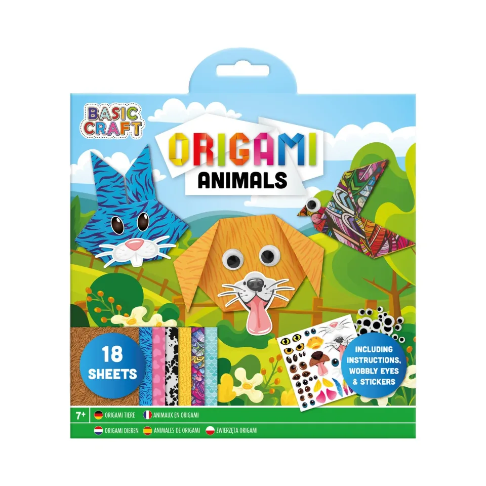 Hârtie Moxy Origami – Animale, cu autocolante, 18 foi