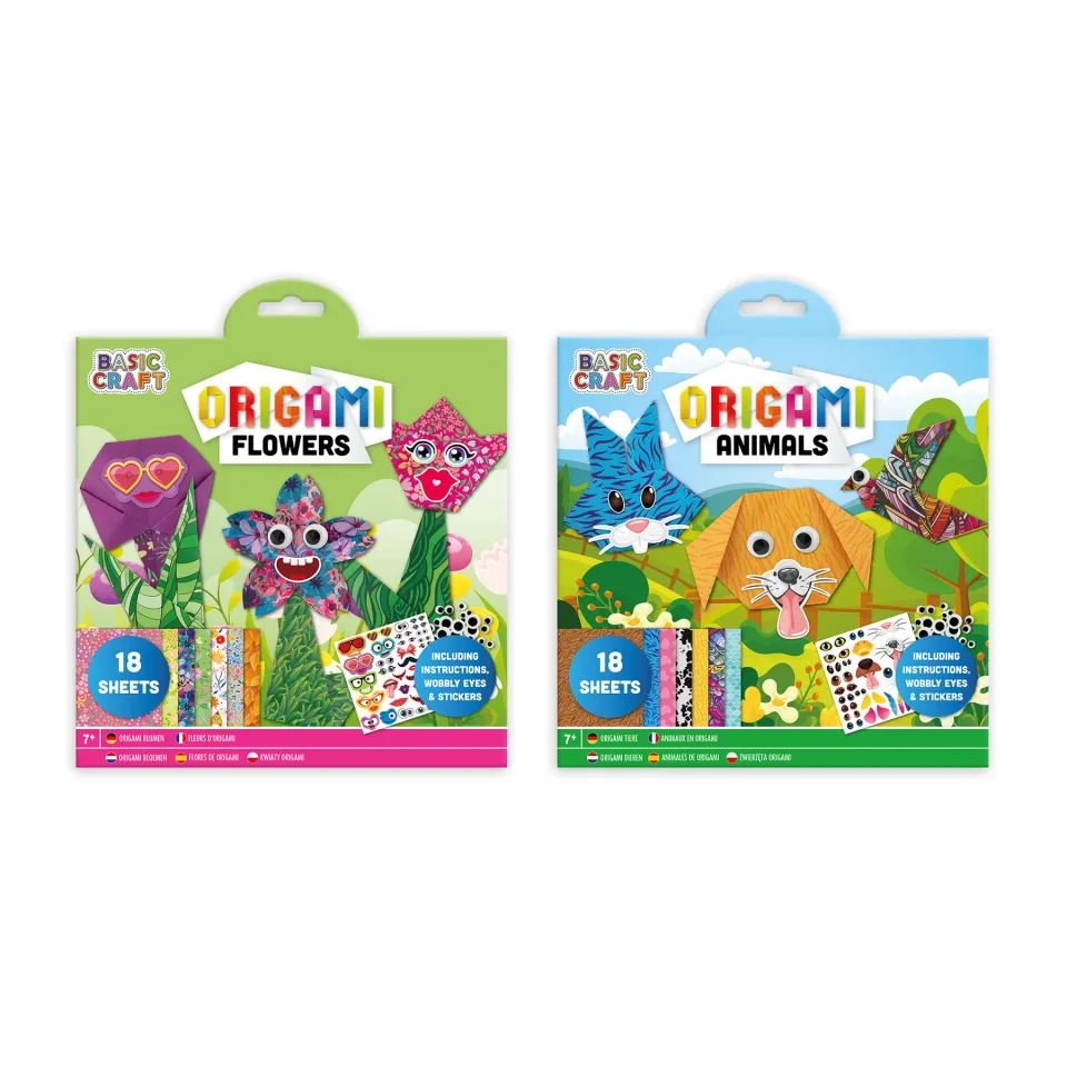 Hârtie Moxy Origami, asortată, cu abțibilduri, 18 foi, 48 buc